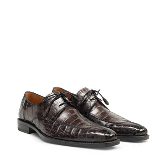 Mezlan Men's Shoes Gray Exotic Caiman Crocodile Dress Oxfords 4635-F (MZ3212)-AmbrogioShoes