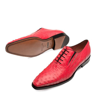 Mezlan Men's Shoes Red Exotic Ostrich Cap-Toe Oxfords 4651-S (MZ3207)-AmbrogioShoes