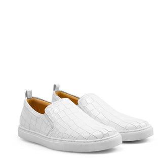 Mezlan Men's Shoes White Crocodile Print / Calf-Skin Leather Slip-On Loafers 9394 (MZ3202)-AmbrogioShoes