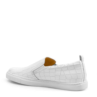 Mezlan Men's Shoes White Crocodile Print / Calf-Skin Leather Slip-On Loafers 9394 (MZ3202)-AmbrogioShoes