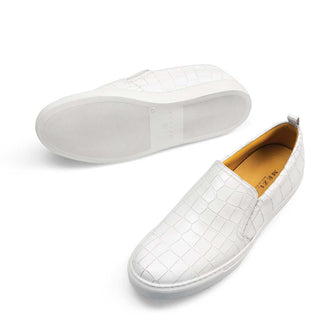 Mezlan Men's Shoes White Crocodile Print / Calf-Skin Leather Slip-On Loafers 9394 (MZ3202)-AmbrogioShoes