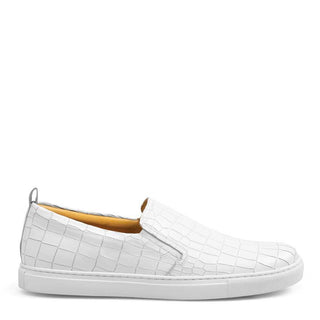 Mezlan Men's Shoes White Crocodile Print / Calf-Skin Leather Slip-On Loafers 9394 (MZ3202)-AmbrogioShoes