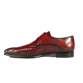 Mezlan S20271 Men's Shoes Burgundy Woven / Calf-Skin Leather Dress Opanka Monk-Straps Loafers (MZS3484)-AmbrogioShoes