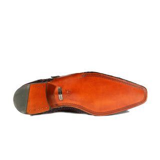 Mezlan S20271 Men's Shoes Burgundy Woven / Calf-Skin Leather Dress Opanka Monk-Straps Loafers (MZS3484)-AmbrogioShoes