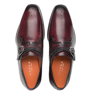 Mezlan S20416 Men's Shoes Burgundy Calf-Skin Leather Bold Artisan Welt Monk-Strap Loafers (MZ3512)-AmbrogioShoes
