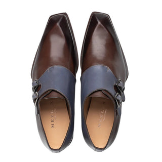 Mezlan S20243 Men's Shoes Brown & Blue Calf-SKin Leather Monk-Straps Loafers (MZ3545)-AmbrogioShoes