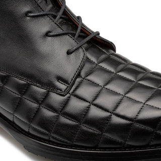 Mezlan S20538 Men's Shoes Black Quilted / Calf-Skin Leather Lace up Boots (MZS3527)-AmbrogioShoes