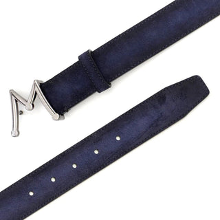 Mezlan SB11489 Blue Suede Leather Floating Icon Men's Belt (MZB1219)-AmbrogioShoes