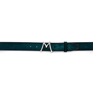 Mezlan SB11489 Green Suede Leather Floating Icon Men's Belt (MZB1218)-AmbrogioShoes
