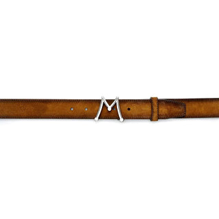 Mezlan SB11489 Tan Suede Leather Floating Icon Men's Belt (MZB1217)-AmbrogioShoes