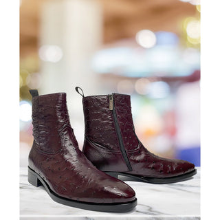 Mezlan SX4798-S Men's Shoes Burgundy Exotic Ostrich Straight-Heel Zipper Boots (MZS3525)-AmbrogioShoes
