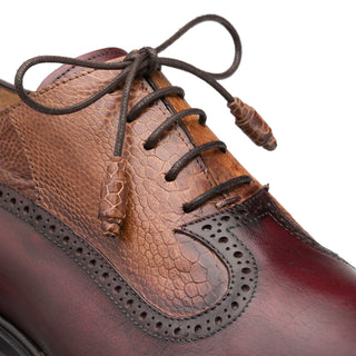 Mezlan SX4868-P Men's Shoes Burgundy & Camel Exotic Ostrich / Calf-Skin Leather Oxford (MZS3509)-AmbrogioShoes