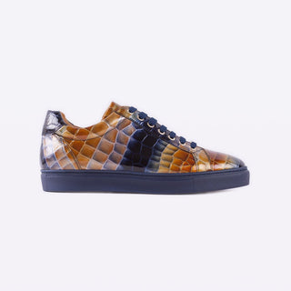 Mister 40129 Polan Men's Shoes Blue & Brown Crocodile Print / Calf-Skin Leather Casual Sneakers (MIS1014)-AmbrogioShoes