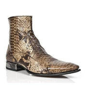 New Rock Men's Shoes Beige Python Print / Calf-Skin Leather Boots M-NW121-C12 (NR1205)-AmbrogioShoes