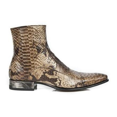 New Rock Men's Shoes Beige Python Print / Calf-Skin Leather Boots M-NW121-C12 (NR1205)-AmbrogioShoes