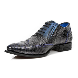 New Rock Men's Shoes Black / Blue Exotic Print / Calf-Skin Leather Classic Oxfords M-NW136-C6 (NR1265)-AmbrogioShoes