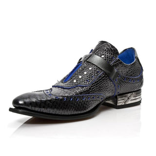 New Rock Men's Shoes Black / Blue Exotic Print / Calf-Skin Leather Loafers M-NW137-C1 (NR1266)-AmbrogioShoes