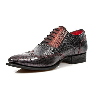 New Rock Men's Shoes Black / Red Exotic Print / Calf-Skin Leather Classic Oxfords M-NW136-C3 (NR1264)-AmbrogioShoes