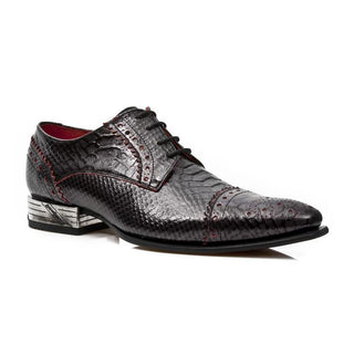 New Rock Men's Shoes Black / Red Python Print / Calf-Skin Leather Classic Oxfords M-NW134-C2 (NR1263)-AmbrogioShoes