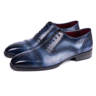 Paul Parkman 024-NVYBLU Men's Shoes Two-Tone Blue Calf-Skin Leather Cap-Toe Oxfords (PM6298)-AmbrogioShoes