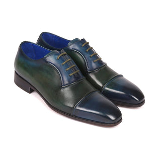 Paul Parkman 078-BLU-GRN Men's Shoes Blue & Green Calf-Skin Leather Cap-Toe Oxfords (PM6316)-AmbrogioShoes