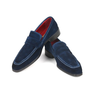 Paul Parkman 10SD21 Men's Shoes Navy Suede Leather Penny Loafers (PM6322)-AmbrogioShoes