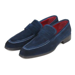Paul Parkman 10SD21 Men's Shoes Navy Suede Leather Penny Loafers (PM6322)-AmbrogioShoes