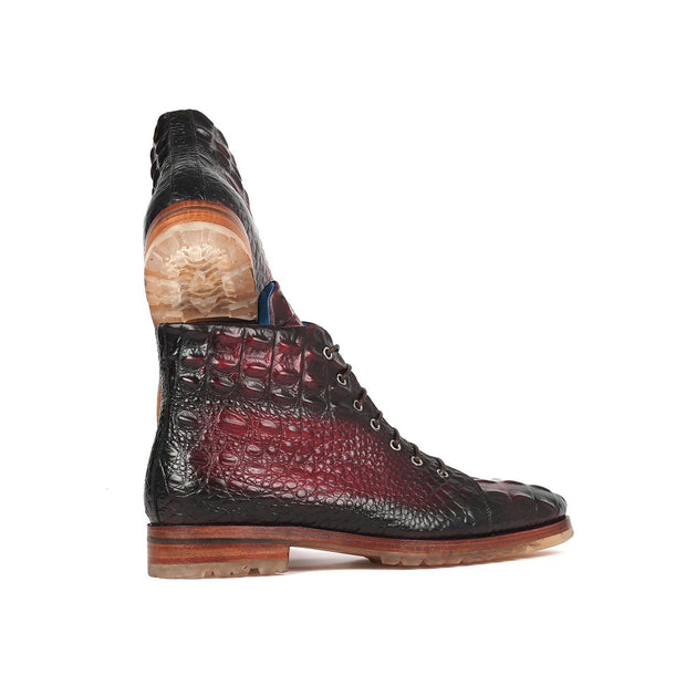 Paul Parkman 12811-BRD Men's Shoes Bordeaux Crocodile Print Leather Boots (PM6333)-AmbrogioShoes
