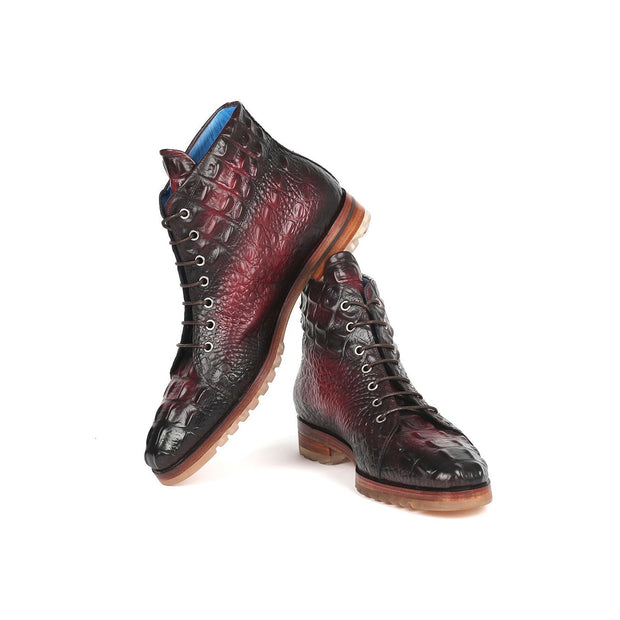 Paul Parkman 12811-BRD Men's Shoes Bordeaux Crocodile Print Leather Boots (PM6333)-AmbrogioShoes