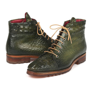 Paul Parkman 12811-GRN Men's Shoes Green Crocodile Print / Calf-Skin Leather Boots (PM6285)-AmbrogioShoes