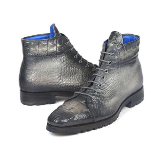 Paul Parkman 12811-GRY Men's Shoes Brown Crocodile Print / Calf-Skin Leather Boots (PM6278)-AmbrogioShoes