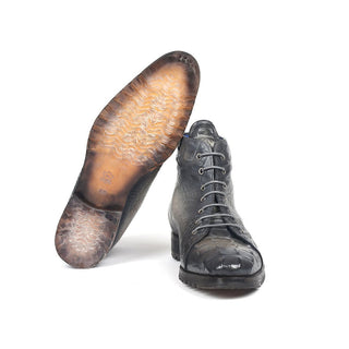 Paul Parkman 12811-GRY Men's Shoes Brown Crocodile Print / Calf-Skin Leather Boots (PM6278)-AmbrogioShoes