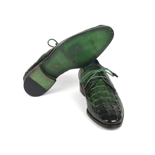 Paul Parkman 1438GRN Men's Shoes Green Crocodile Print Leather Derby Oxfords (PM6363-AmbrogioShoes