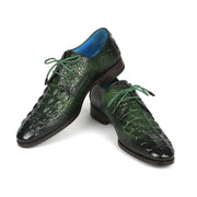Paul Parkman 1438GRN Men's Shoes Green Crocodile Print Leather Derby Oxfords (PM6363-AmbrogioShoes