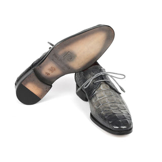 Paul Parkman 1438GRY Men's Shoes Gray Crocodile Print / Calf-Skin Leather Derby Oxfords (PM6330)-AmbrogioShoes