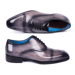 Paul Parkman 1744-GRYMen's Shoes Gray Calf-Skin Leather Cap-Toe Oxfords (PM6299)-AmbrogioShoes