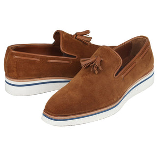 Paul Parkman 181-CML-SD Men's Shoes Camel Suede Leather Tassels Loafers (PM6301)-AmbrogioShoes