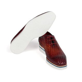Paul Parkman 182-RDH-BRW Men's Shoes Reddish Brown Woven Leather Smart Oxfords (PM6307)-AmbrogioShoes