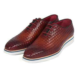 Paul Parkman 182-RDH-BRW Men's Shoes Reddish Brown Woven Leather Smart Oxfords (PM6307)-AmbrogioShoes