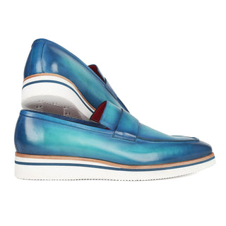 Paul Parkman 183-BLU-TRQ Men's Shoes Blue Calf-Skin Leather Smart Casual Loafers (PM6311)-AmbrogioShoes