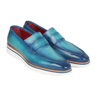 Paul Parkman 183-BLU-TRQ Men's Shoes Blue Calf-Skin Leather Smart Casual Loafers (PM6311)-AmbrogioShoes