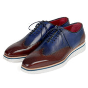 Paul Parkman 187-BRW-BLU Men's Shoes Brown & Blue Calf-Skin Leather Smart Wingtip Oxfords (PM6305)-AmbrogioShoes