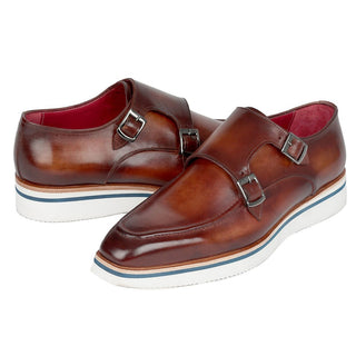 Paul Parkman 189-BRW-LTH Men's Shoes Brown Calf-Skin Leather Monk-Straps Loafers (PM6297)-AmbrogioShoes