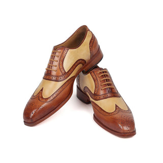 Paul Parkman 224BJ57 Men's Shoes Brown & Beige Calf-Skin Leather Wingtip Oxfords (PM6273)-AmbrogioShoes