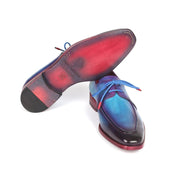 Paul Parkman 23SX84 Men's Shoes Turquoise & Purple Calf-Skin Leather Apron Derby Oxfords (PM6318)-AmbrogioShoes