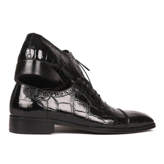Paul Parkman 24BK85 Men's Shoes Black Exotic Caiman Crocodile Cap-Toe Oxfords (PM6216)-AmbrogioShoes