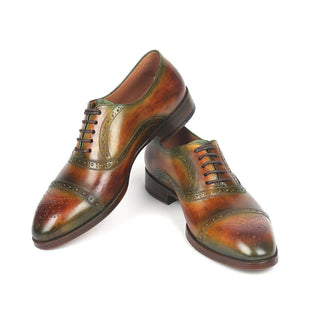 Paul Parkman 266GB79 Men's Shoes Green & Brown Calf-Skin Leather Cap-Toe Oxfords (PM6268)-AmbrogioShoes