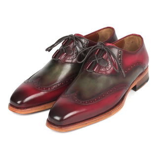 Paul Parkman 2955-GRB Men's Shoes Green & Bordeaux Calf-Skin Leather Ghillie Oxfords (PM6308)-AmbrogioShoes