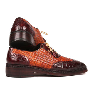 Paul Parkman 34TW84 Men's Shoes Cognac & Brown Exotic Caiman Crocodile / Woven Leather Oxfords (PM6221)-AmbrogioShoes