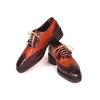 Paul Parkman 34TW84 Men's Shoes Cognac & Brown Exotic Caiman Crocodile / Woven Leather Oxfords (PM6221)-AmbrogioShoes
